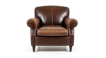 Classic Brown Leather Armchair in a Comfortable and Relaxed Setting on an Isolated transparent background