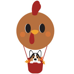 Turkey Air Balloon with Corgi Illustration