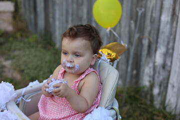 Cute little girl on her first birthday