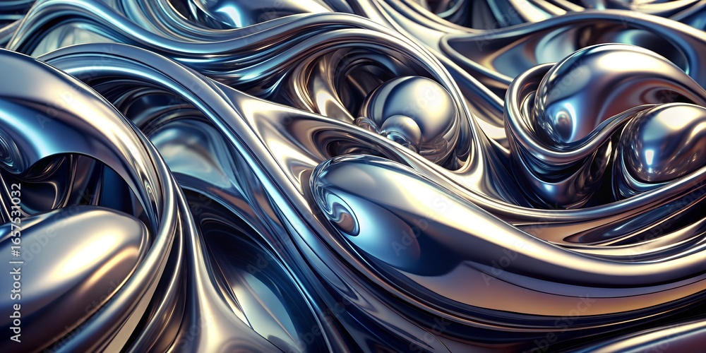 Poster abstract liquid metal waves with chrome finish create a futuristic and dynamic background, showcasin