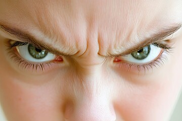 selective focus of wrinkled nose and tense face in reaction