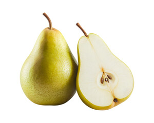 Fresh, vibrant pears, one whole and one half, isolated on transparent background. AI Generated 