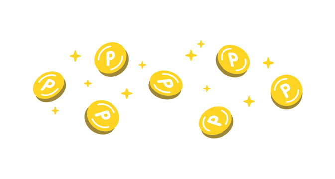 キラキラ光るポイントコイン。ポイ活。Sparkling point coins. Point activities.