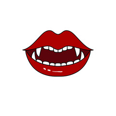 Naklejka premium A cartoon drawing of a vampire's mouth with red lips and teeth