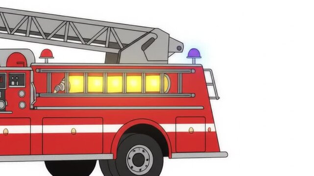 Cartoon Firetruck With Ladder Illustration on White Background