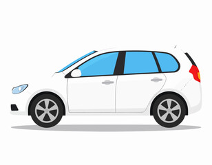 Fototapeta premium White Car Side View Illustration.