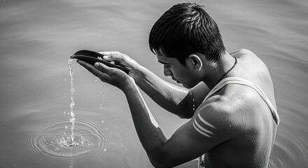 "Shradh Puja Ritual – Hindu Brahmin Priest Performing Pitru Paksha Ceremony Offering Food to Crow"
