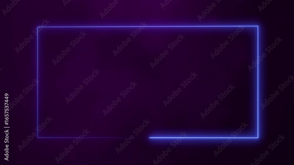 Poster blue neon lines animation moving on black background and purple smoke moving as background element, 