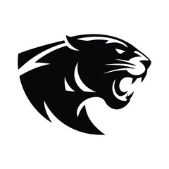 Black silhouette vector illustration of roaring panther head © VectorPulse