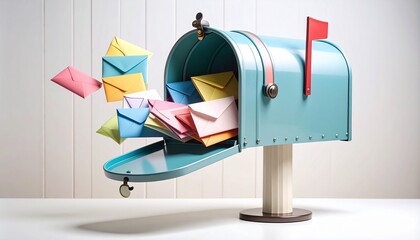 Modern Blue Mailbox with Colorful Envelopes &ndash; Vibrant Postal Concept Illustration