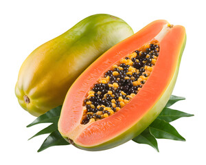 Fresh Papaya Fruit, Whole and Sliced, on transparent background. AI Generated 
