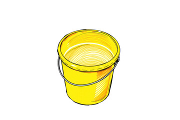 Yellow bucket sketch. White background, isolated plastic.