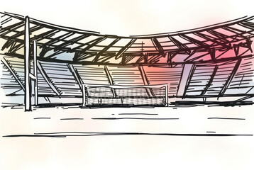 Stadium sketch. Hand-drawn sports, dreamy soft atmosphere.