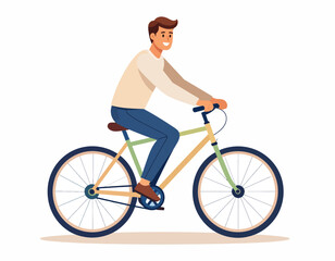 Obraz premium Cartoon Man Riding a Bicycle in Profile View.