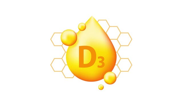 Vitamin D3 Drop with Honeycomb Pattern on White and Green Screen Background