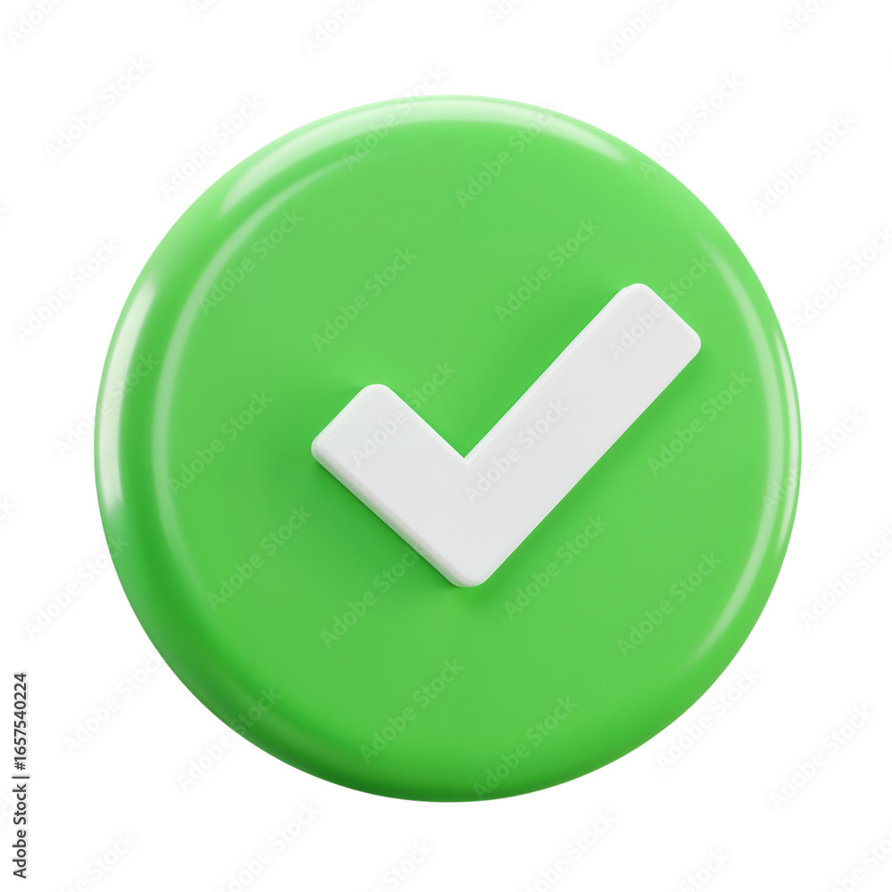 Poster a bright green circular button with a white checkmark symbol indicating approval or confirmation iso
