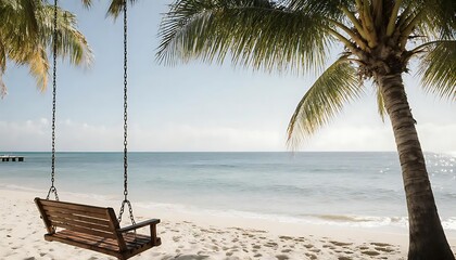 Swing on a Tropical Beach with Palm Trees by the Ocean
