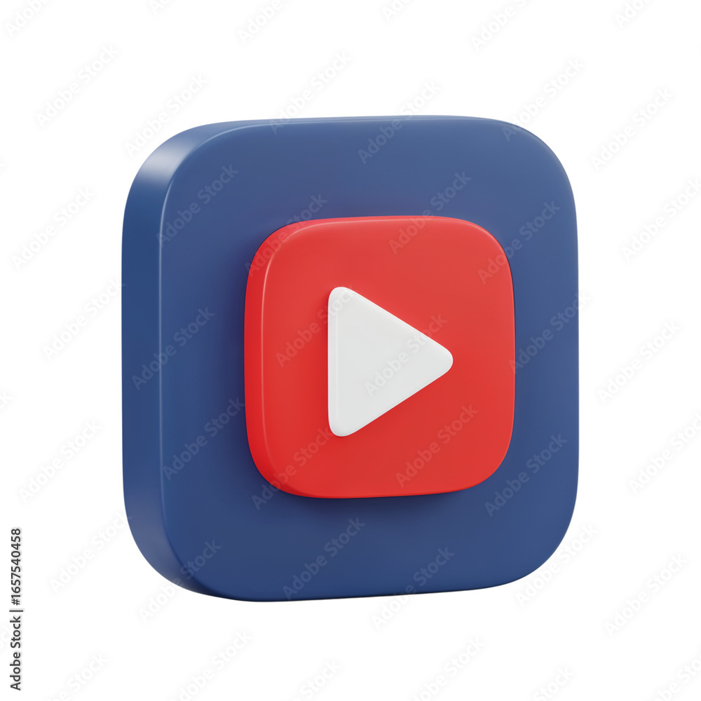 Poster modern 3d render of the youtube logo with a prominent play button icon isolated on transparent backg