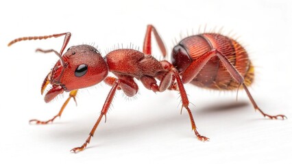 Close-up macro of a red ant insect isolated on a white background