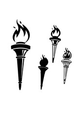 Silhouettes of Various Flaming Torches