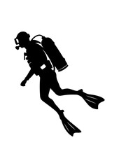 Silhouette of a Scuba Diver Swimming