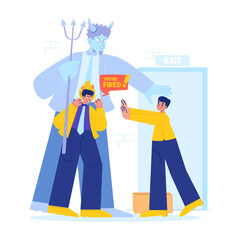 An office worker faces intimidation of dismissal from angry boss vector illustration