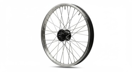 Naklejka premium Bicycle Wheel with Metallic Spokes Isolated on White Background