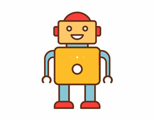 Fototapeta premium Cute Cartoon Robot with Red Hat and Happy Face.