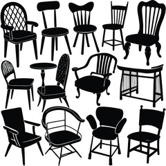 Collection of Classic Chair Silhouettes: Perfect for Design Projects