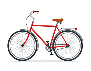 Classic Red Bicycle with Brown Saddle and Accessories.