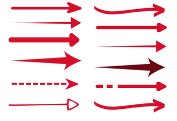 Fototapeta premium Bold red arrows collection, mix of geometric and freeform lines, vector art for tech interfaces