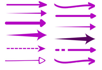 Fototapeta premium Vector design of purple arrows with varied styles, flat minimalistic design, transparent background, modern UI look
