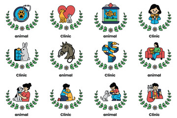 set of illustrations in the concept of Animal Clinic in a line style
