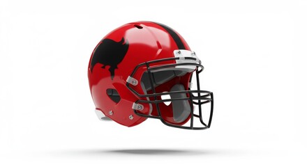 Fototapeta premium Floating Football Helmet with Red Glossy Finish Isolated on White Background