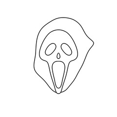 A scary face with a mouth open and a large, hollowed out eye