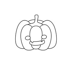 A pumpkin with a mouth and teeth is drawn in black