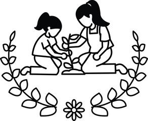 A woman and a child are planting a tree together