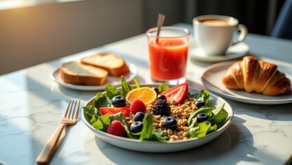 Healthy Breakfast Meal Featuring Fresh Fruits and Grains