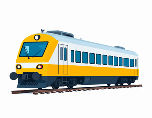 Fototapeta premium Yellow and White Passenger Train on Tracks.