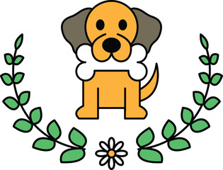 A dog is holding a bone in its mouth