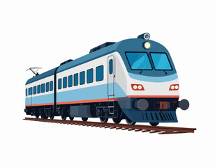 Obraz premium Modern Blue and White Passenger Train on Tracks.