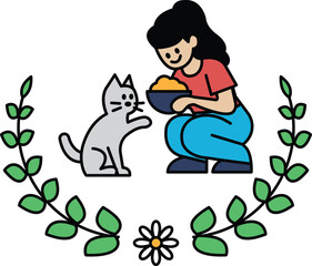 A woman is feeding a cat