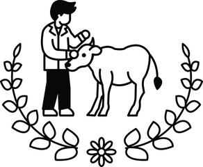 A man is petting a cow