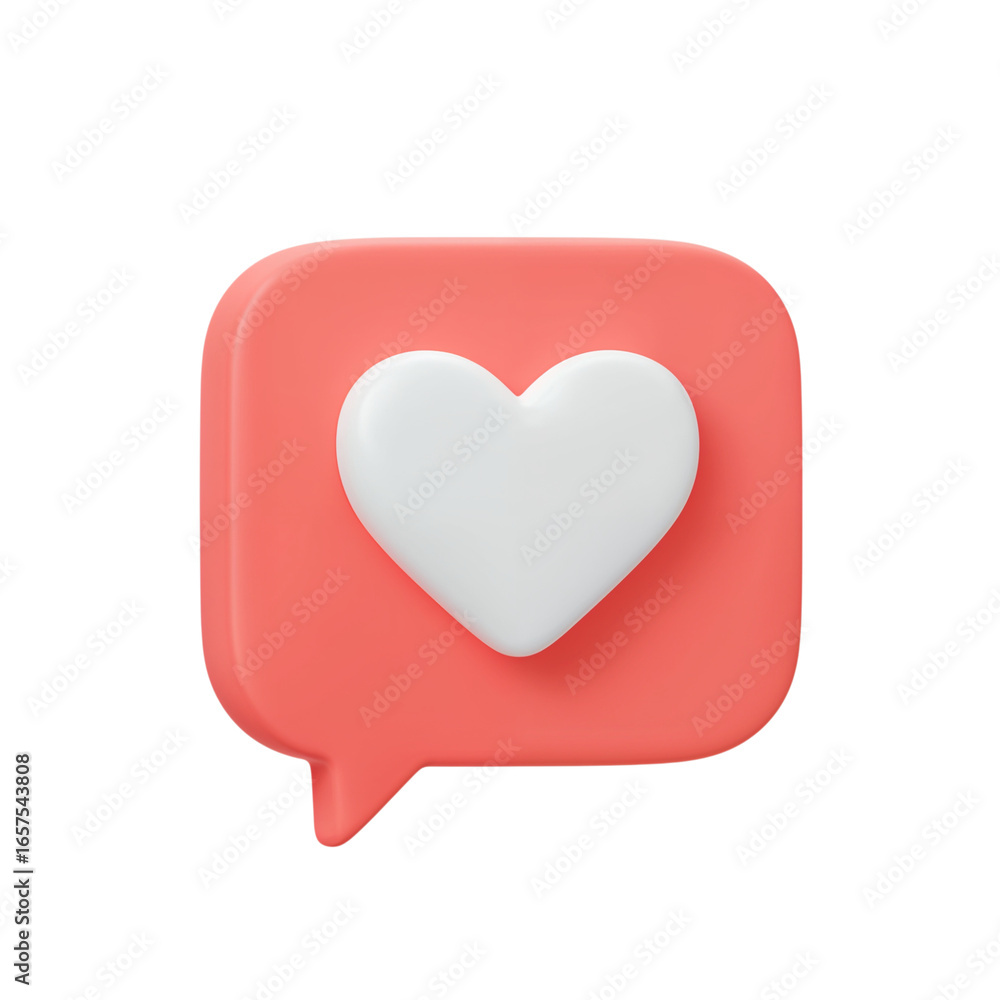 Poster 3d rendering of a pink speech bubble with a white heart icon inside isolated on transparent backgrou