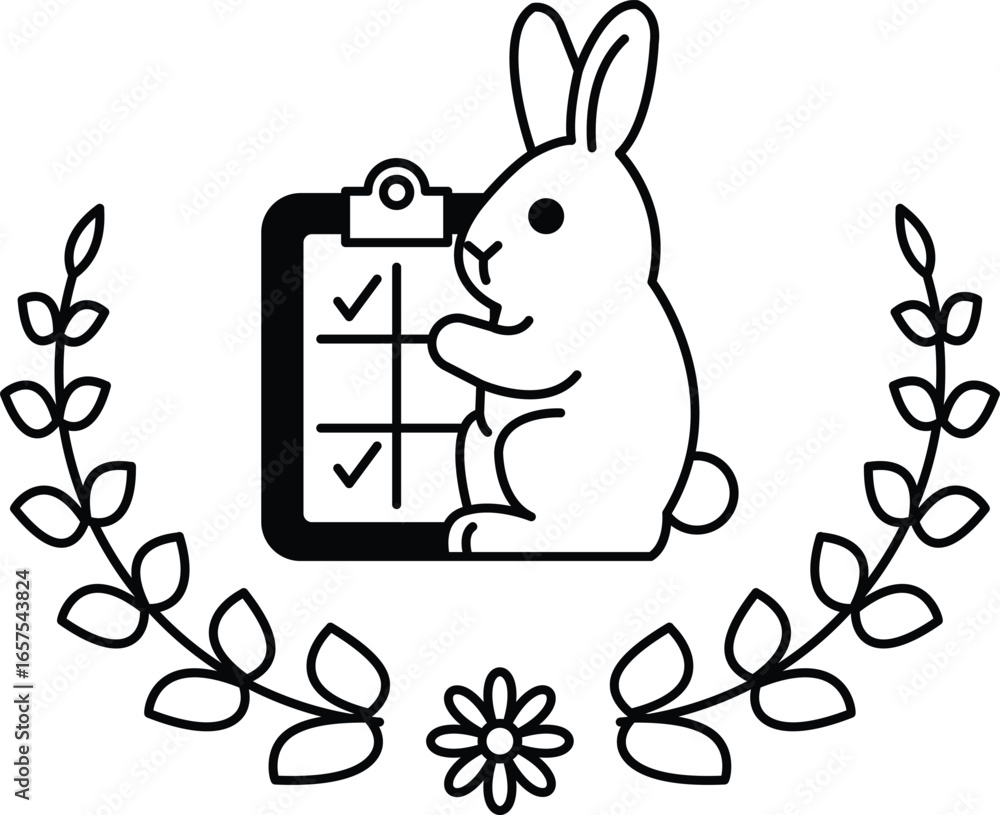 Poster a rabbit is standing in front of a clipboard with a check mark on it