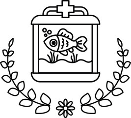 A fish tank with a fish inside and a leafy border