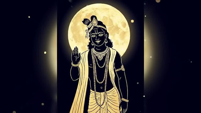 Krishna with Moonlit Night, and Indian Deity.