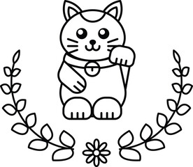 A black and white drawing of a cat with a bell around its neck