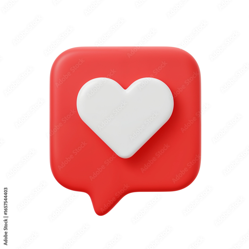 Poster 3d render of a red social media like notification icon with a white heart symbol isolated on transpa