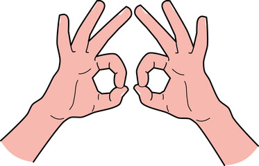 Pair of hands showing okay gesture, glasses gesture. Ok sign symbolizing approval, success, or everything is good. Concept of excellent performance.